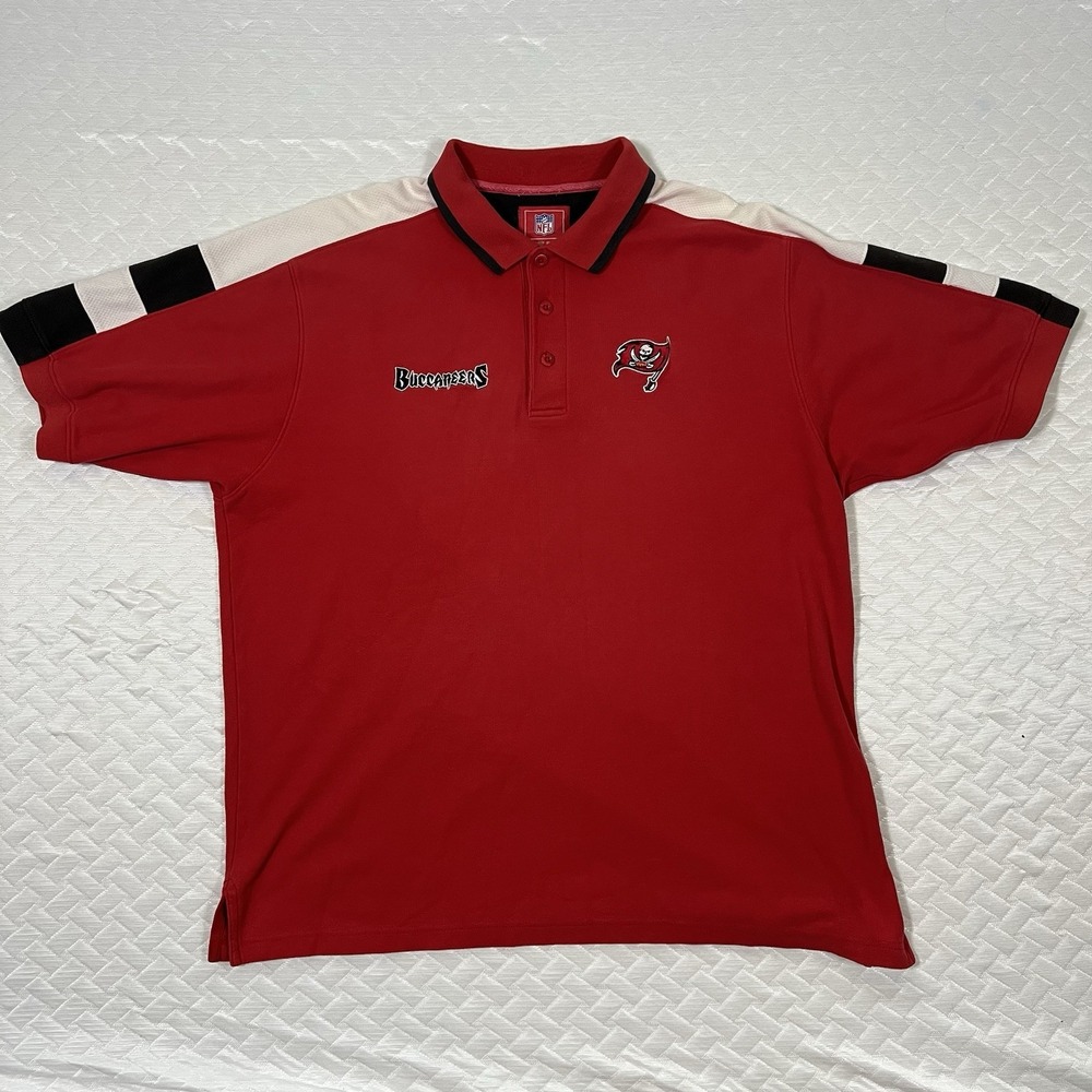 VTG‎ NFL Buccaneers Short Sleeve Men's XL Polo Shirt Red White Black Cotton